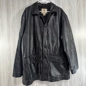 Maurices Black Leather Blazer Jacket Mid Length Coat Size Medium‎ Men’s Classic